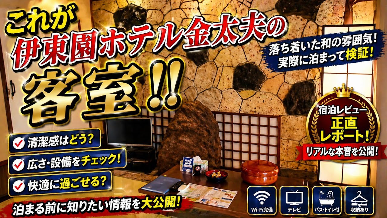 【宿泊記】伊東園ホテルズ・金太夫｜温泉・食事・部屋を正直レビューのYouTubeサムネイル
